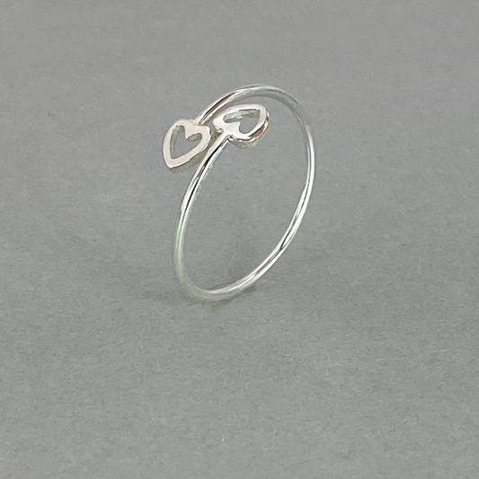 Silver Plain Double Heart Crossover Ring