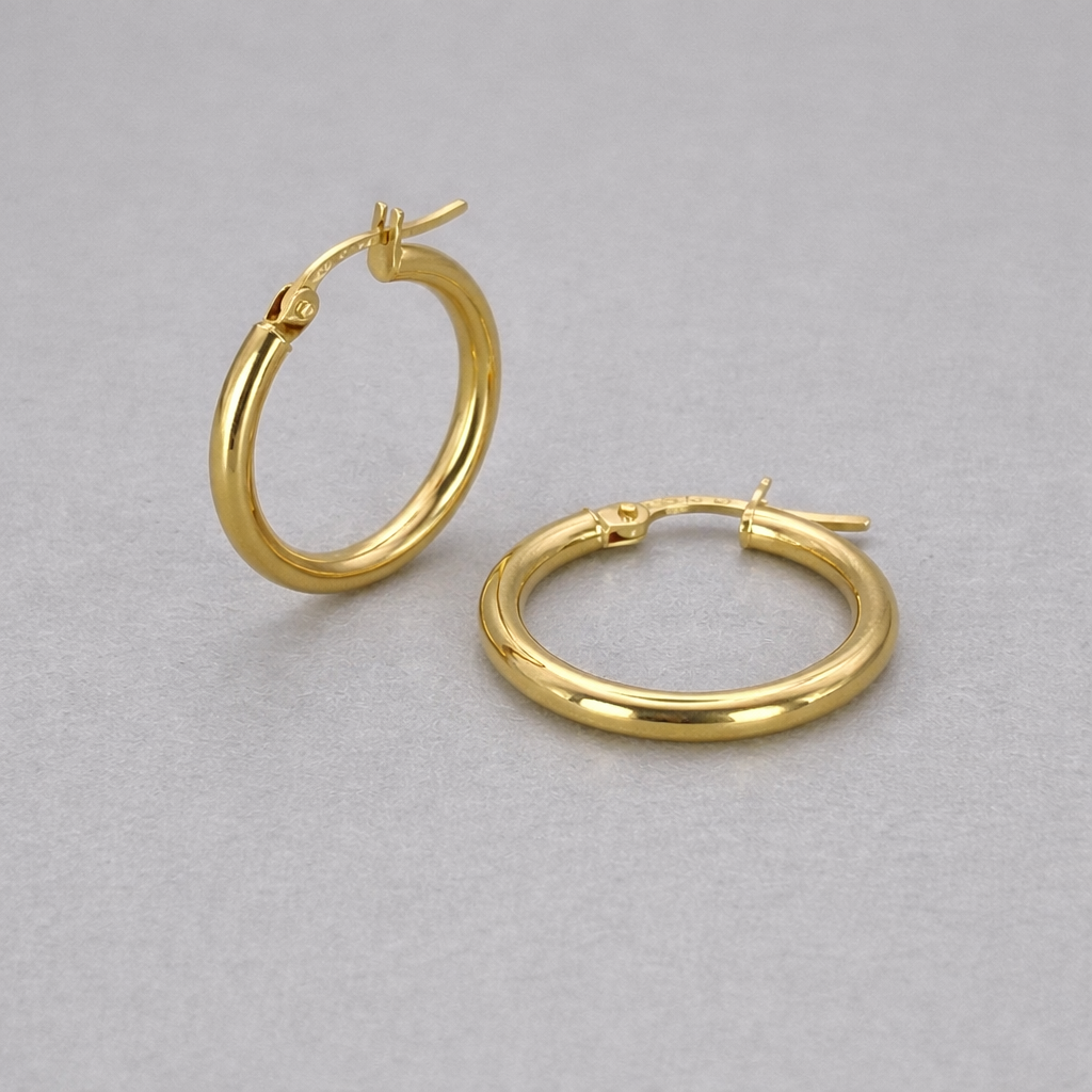 9ct Yellow Gold Hollow Italian 15mm Tube Hoop Earrings