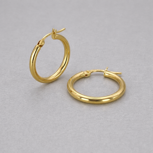 9ct Yellow Gold Hollow Italian 15mm Tube Hoop Earrings