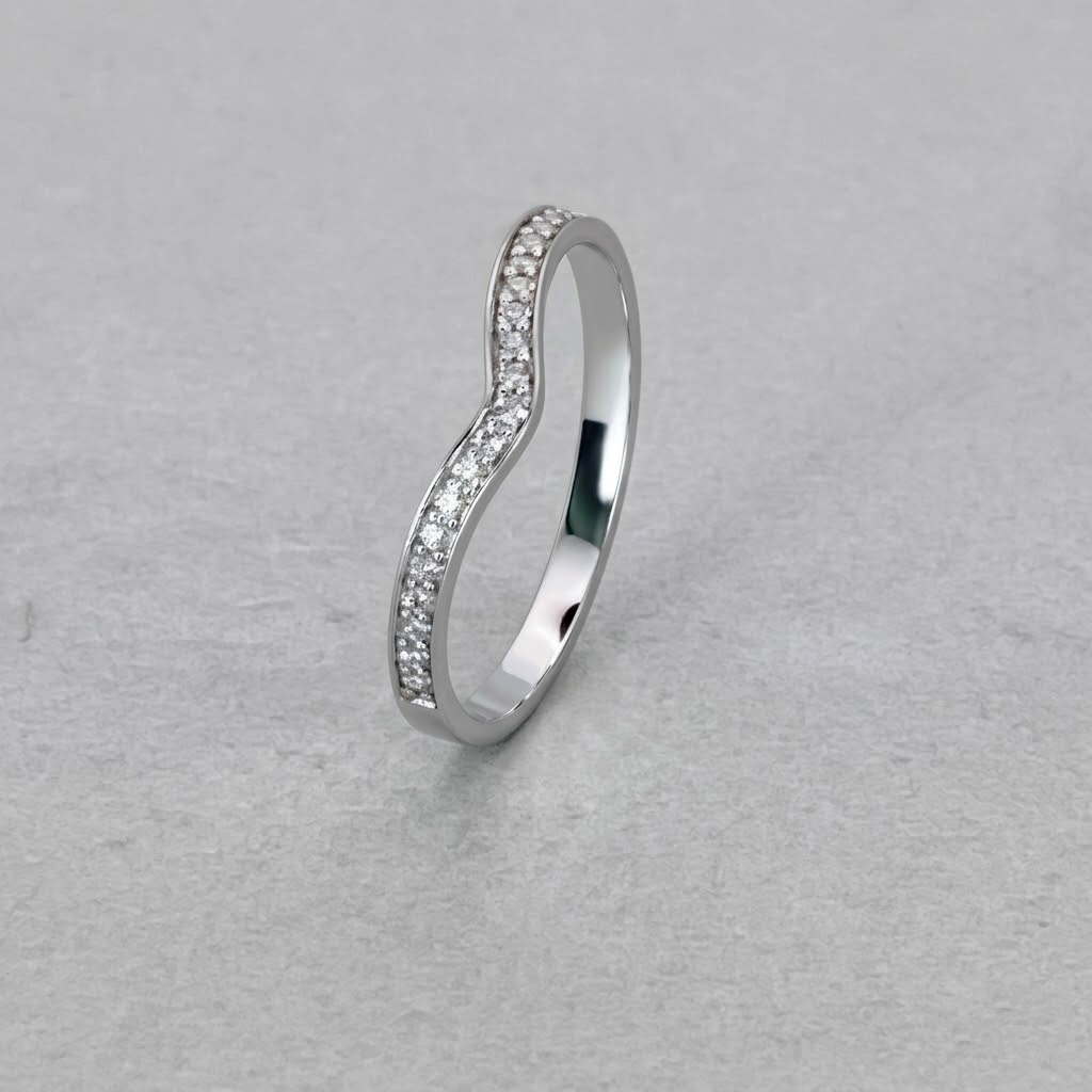 9ct White Gold Diamond Pave Curved Band Size M