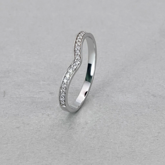 9ct White Gold Diamond Pave Curved Band Size M