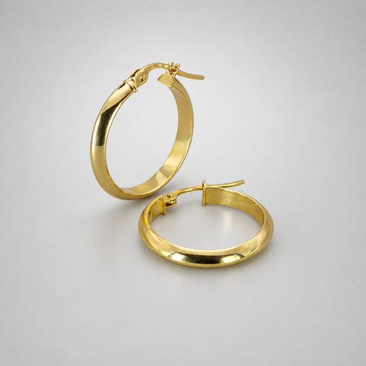 9ct Yellow Gold Hollow Italian 20mm Half Round  D-shape Hoop Earrings