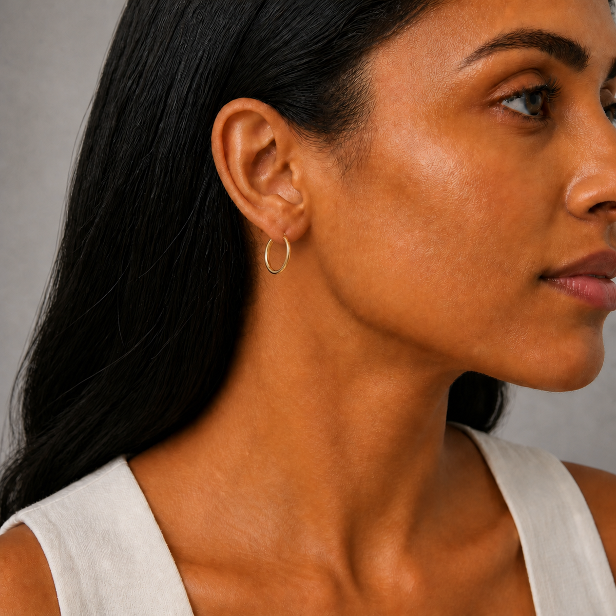 9ct Yellow Gold Hollow Italian 20mm Half Round  D-shape Hoop Earrings