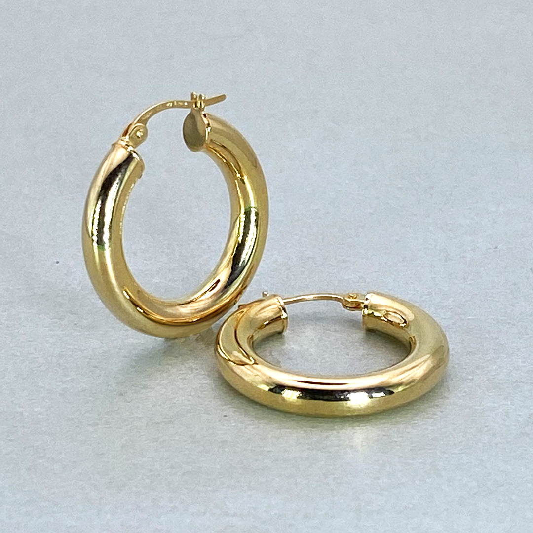 9ct Yellow Gold Hollow Italian 20mm Internal Diameter Tube Hoop Earrings