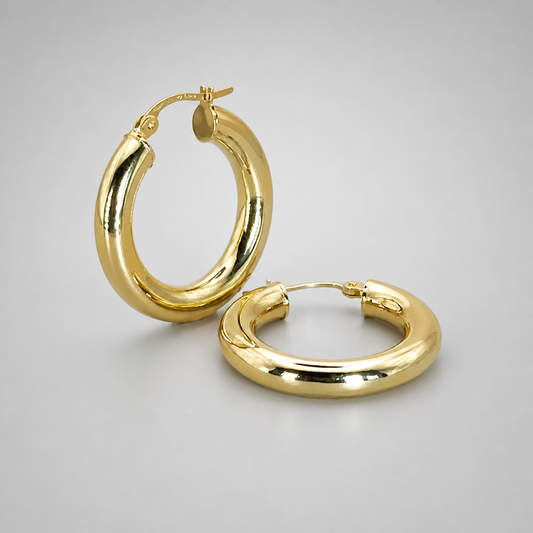 9ct Yellow Gold Hollow Italian 20mm Internal Diameter Tube Hoop Earrings