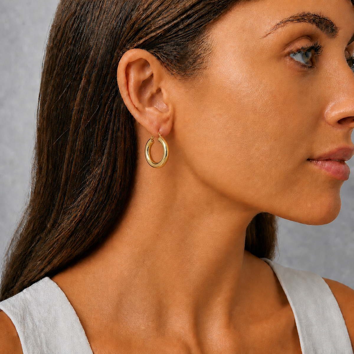 9ct Yellow Gold Hollow Italian 20mm Internal Diameter Tube Hoop Earrings