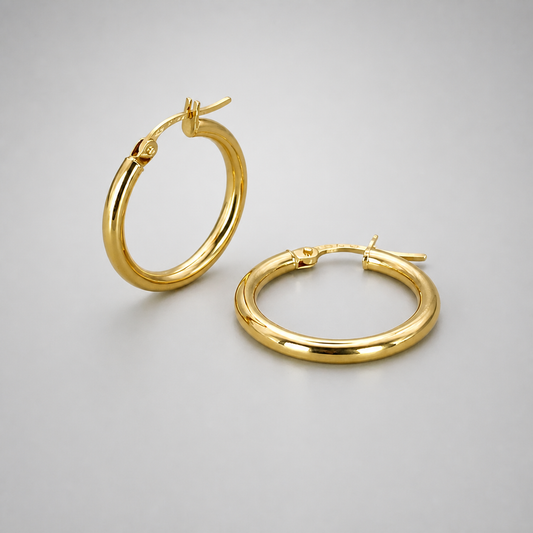 9ct Yellow Gold Hollow Italian 15mm Tube Hoop Earrings