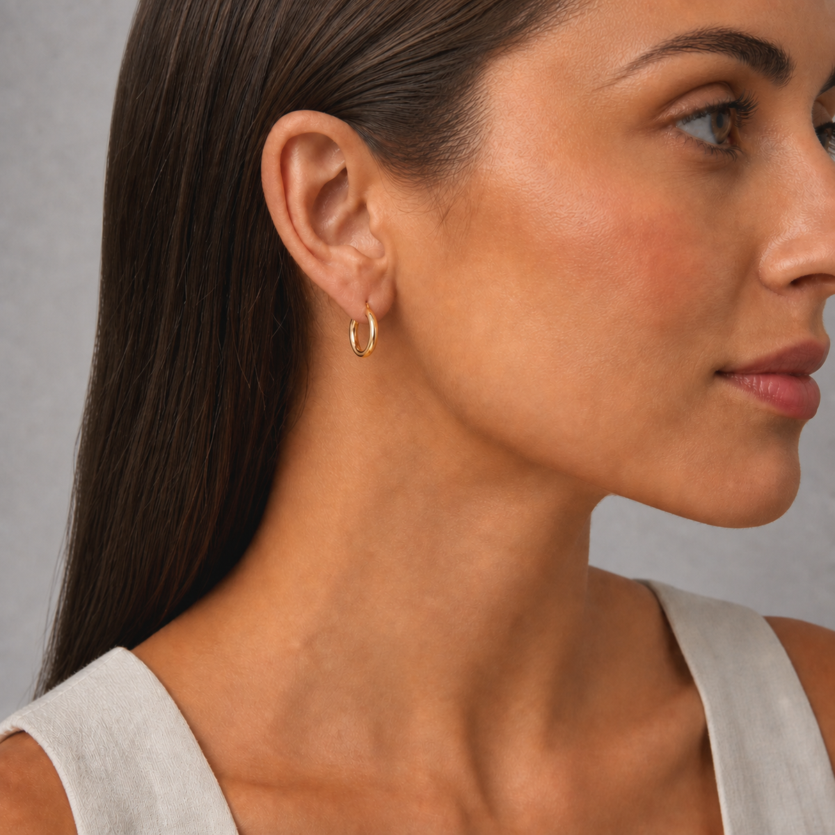 9ct Yellow Gold Hollow Italian 15mm Tube Hoop Earrings