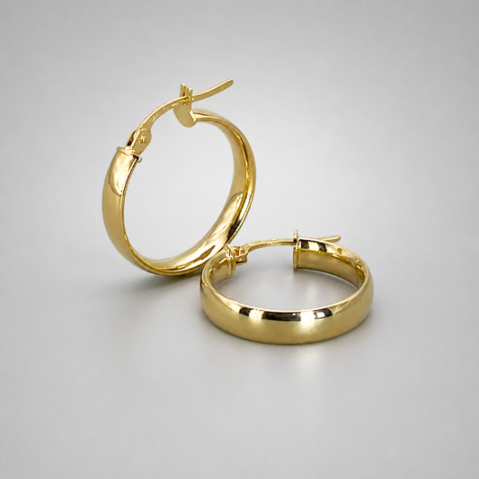 9ct Yellow Gold Hollow Italian 20mm Internal Diameter Half Tube Hoop Earrings