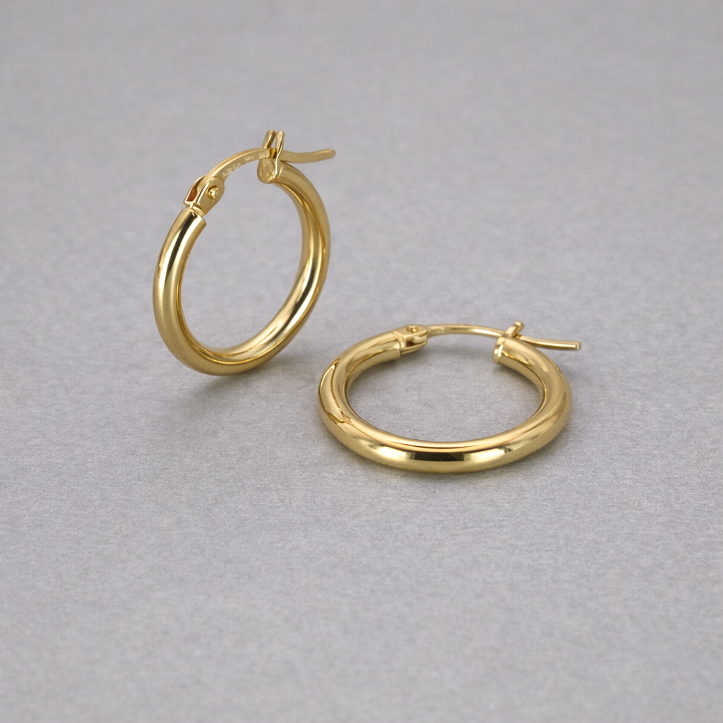 9ct Yellow Gold Hollow Italian 16mm Tube Hoop Earrings