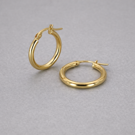9ct Yellow Gold Hollow Italian 16mm Tube Hoop Earrings