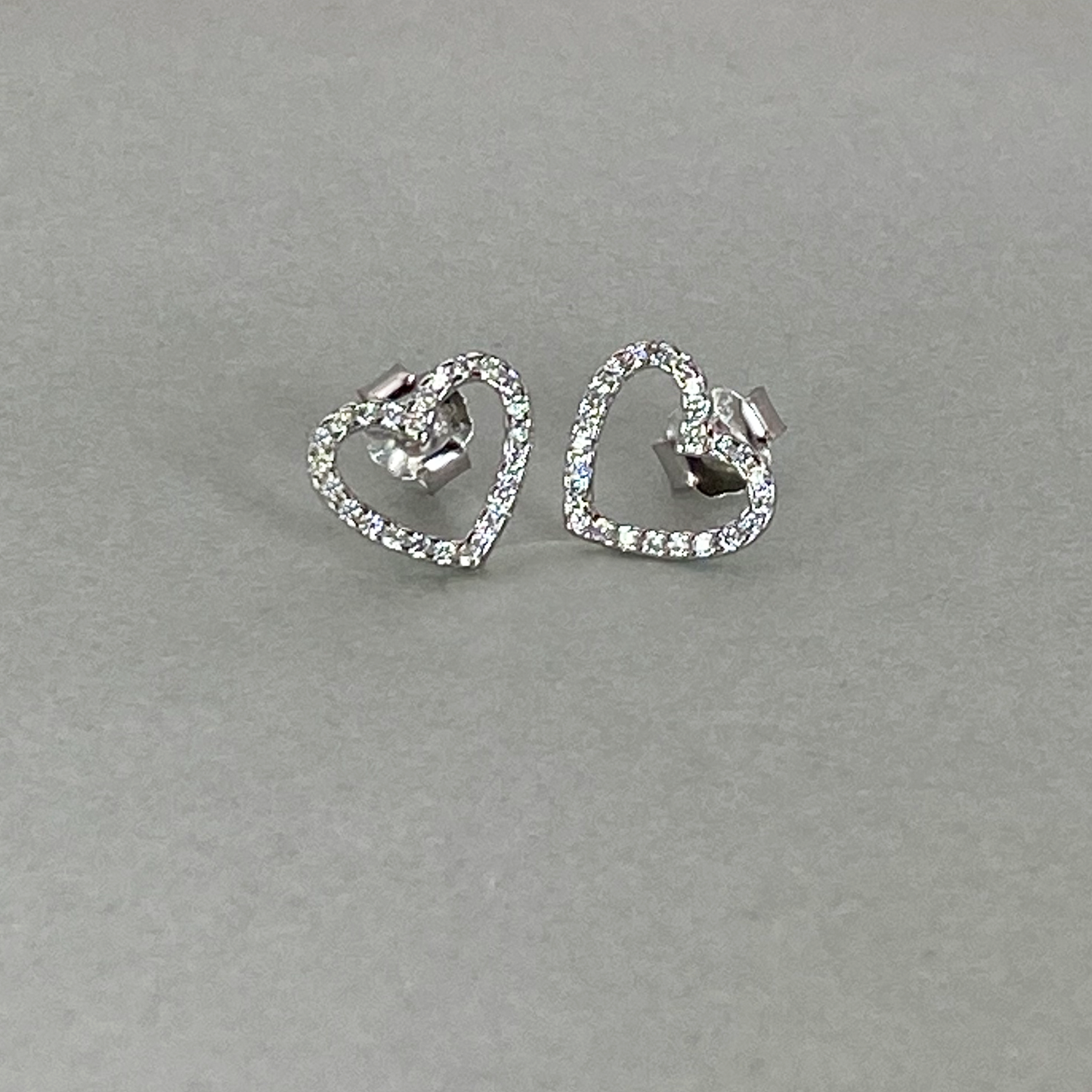 Silver CZ Medium size Heart Earrings