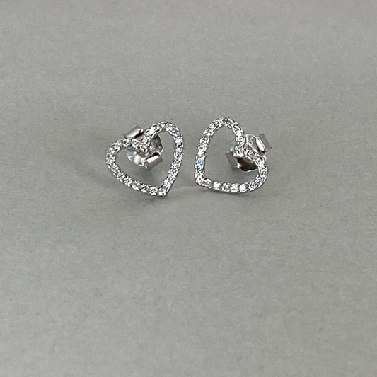 Silver CZ Medium size Heart Earrings