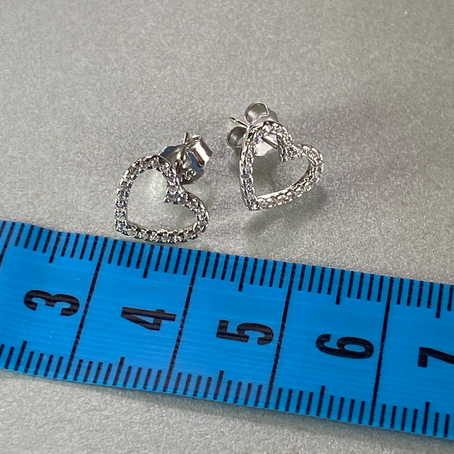 Silver CZ Medium size Heart Earrings