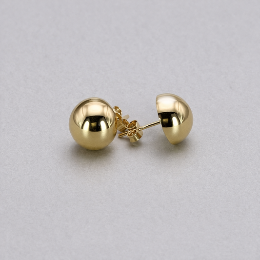 9ct Yellow Gold Hollow Italian 10mm Half Round Dome style Stud Earrings