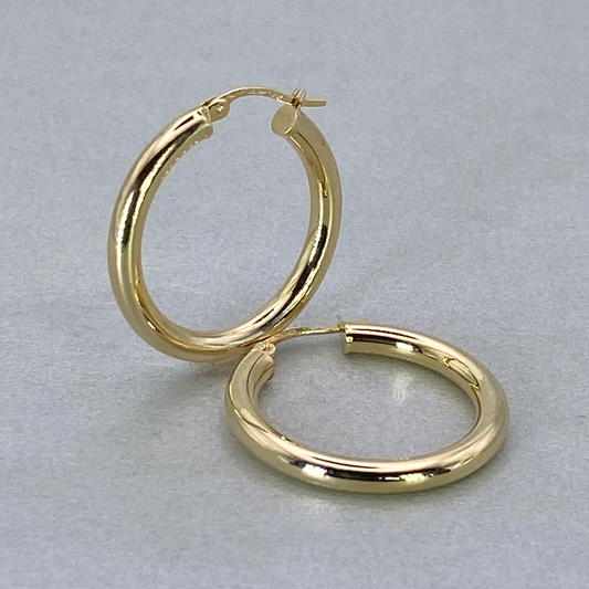 9ct Yellow Gold Hollow Italian 25mm Internal Tube Hoop Earrings