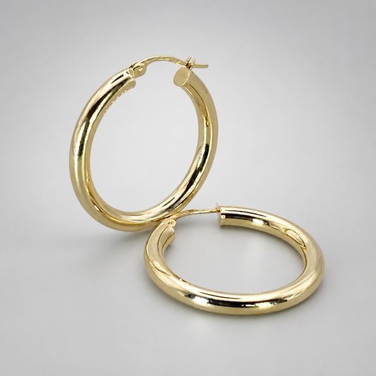 9ct Yellow Gold Hollow Italian 25mm Internal Tube Hoop Earrings