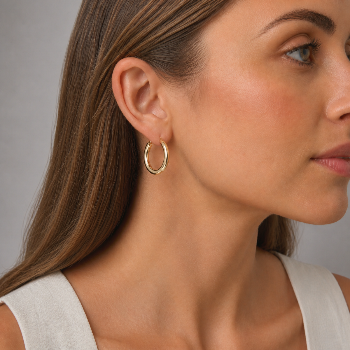 9ct Yellow Gold Hollow Italian 25mm Internal Tube Hoop Earrings