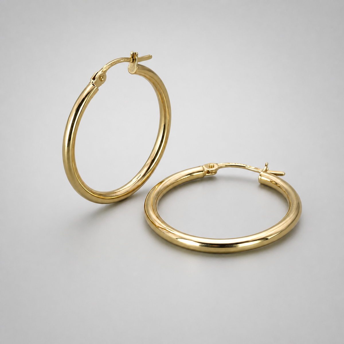 9ct Yellow Gold Hollow Italian 25mm Tube Hoop Earrings