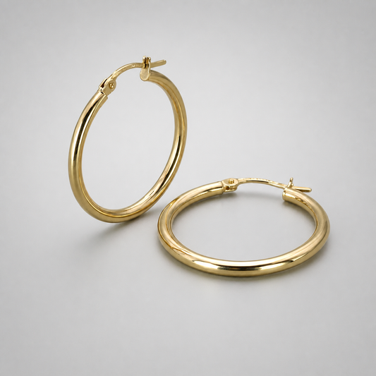 9ct Yellow Gold Hollow Italian 25mm Tube Hoop Earrings
