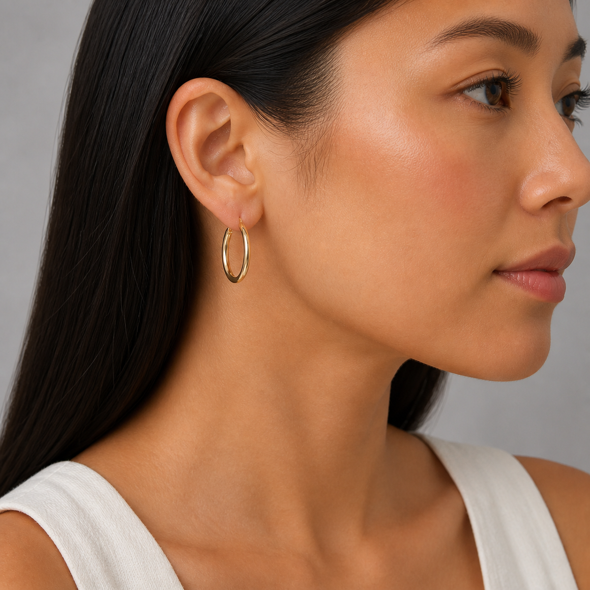 9ct Yellow Gold Hollow Italian 25mm Tube Hoop Earrings