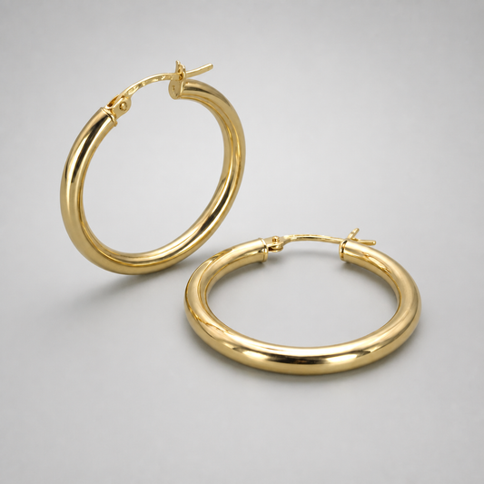 9ct Yellow Gold Hollow Italian 25mm Tube Hoop Earrings