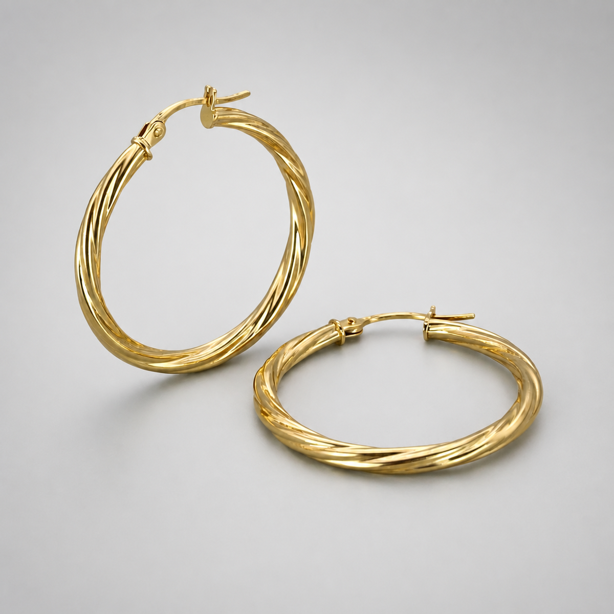 9ct Yellow Gold Hollow Italian 25mm Tube Hoop Earrings with Twist Design