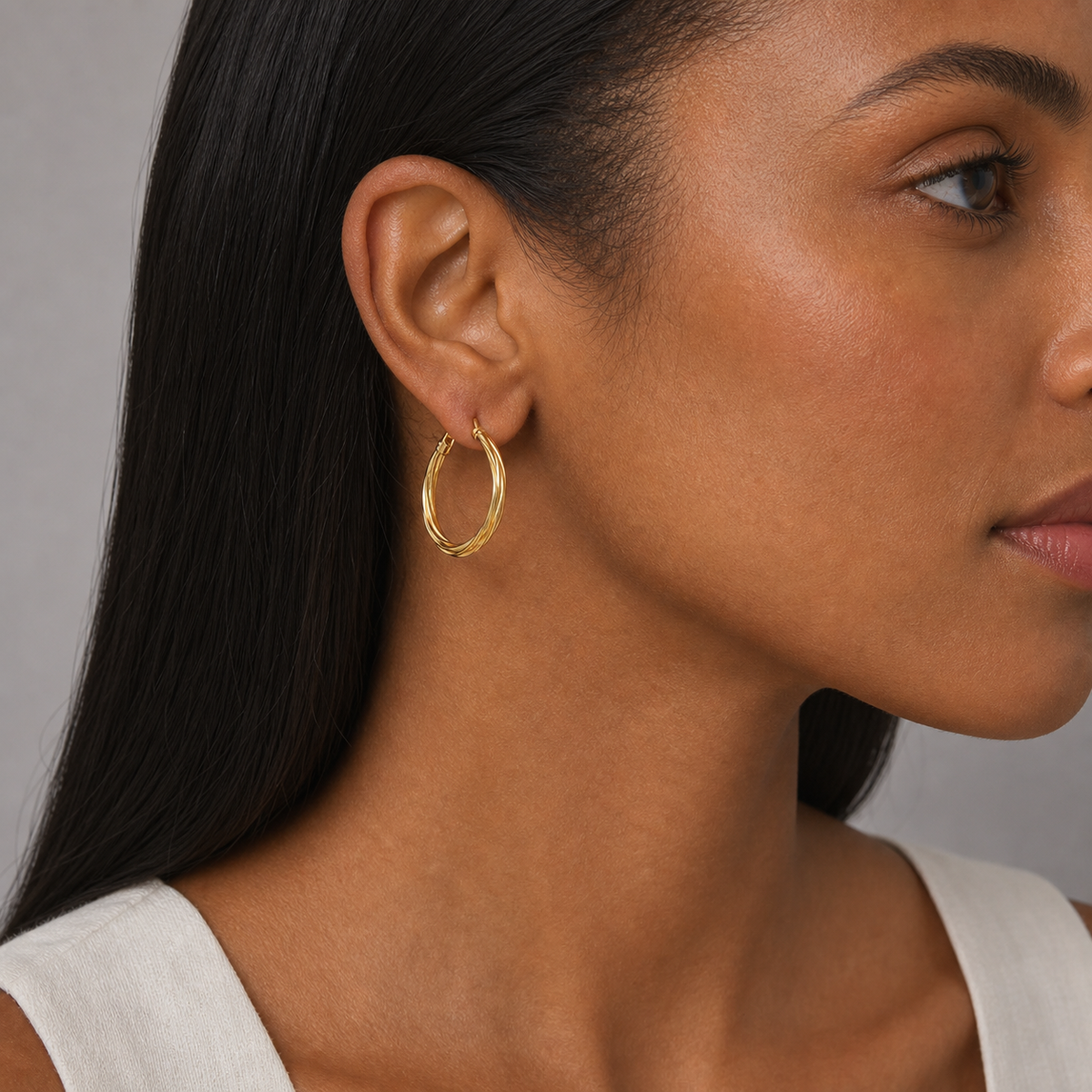 9ct Yellow Gold Hollow Italian 25mm Tube Hoop Earrings with Twist Design