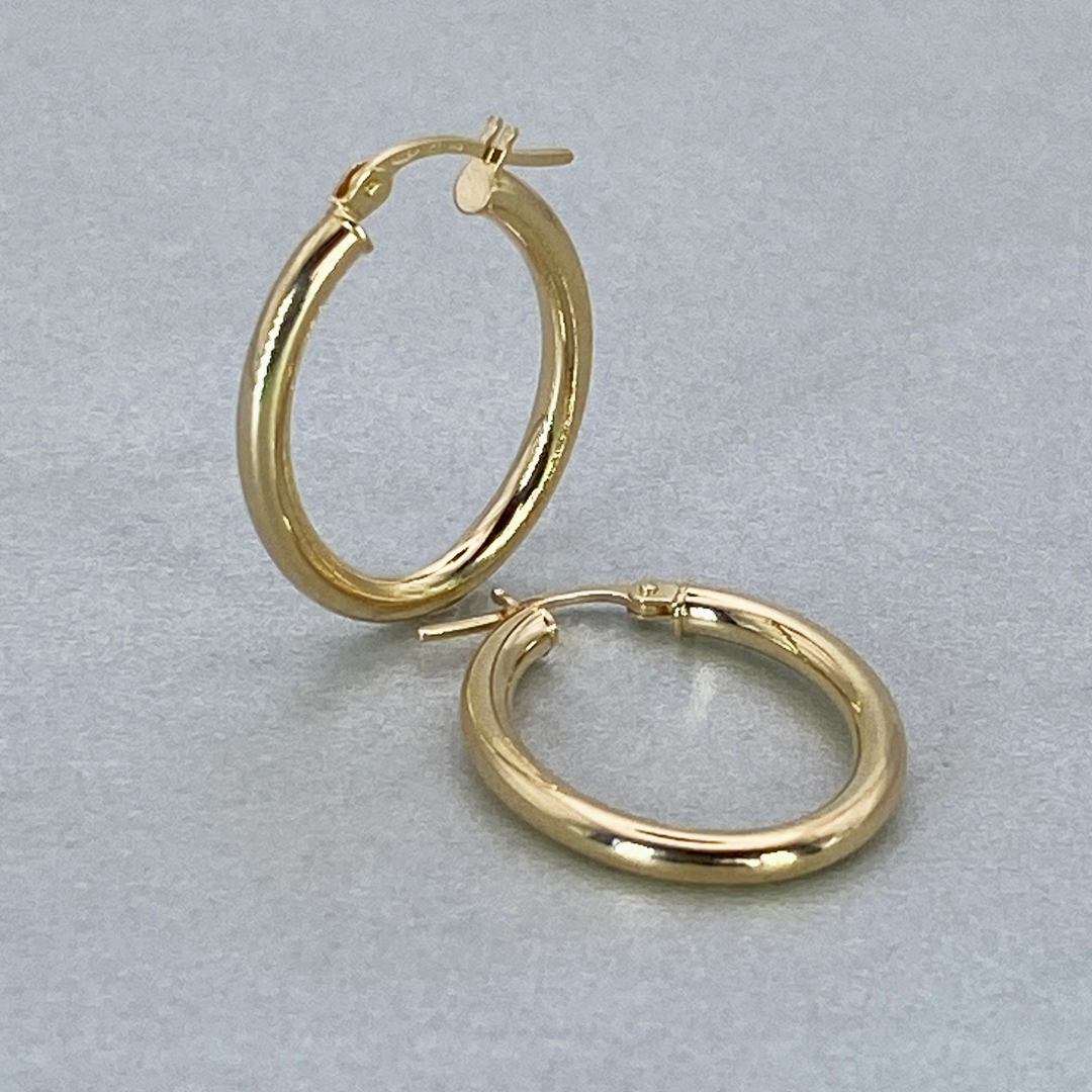 9ct Yellow Gold Hollow Italian 25mm Internal Diameter Tube Hoop Earrings