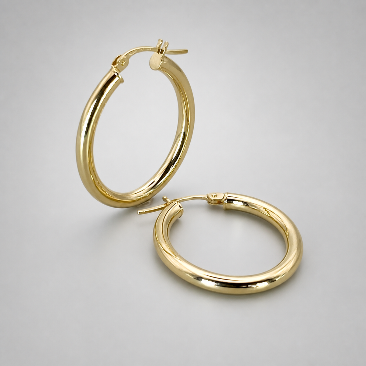 9ct Yellow Gold Hollow Italian 25mm Internal Diameter Tube Hoop Earrings