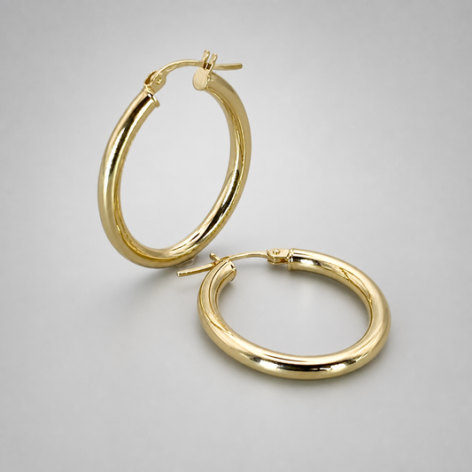 9ct Yellow Gold Hollow Italian 25mm Internal Diameter Tube Hoop Earrings