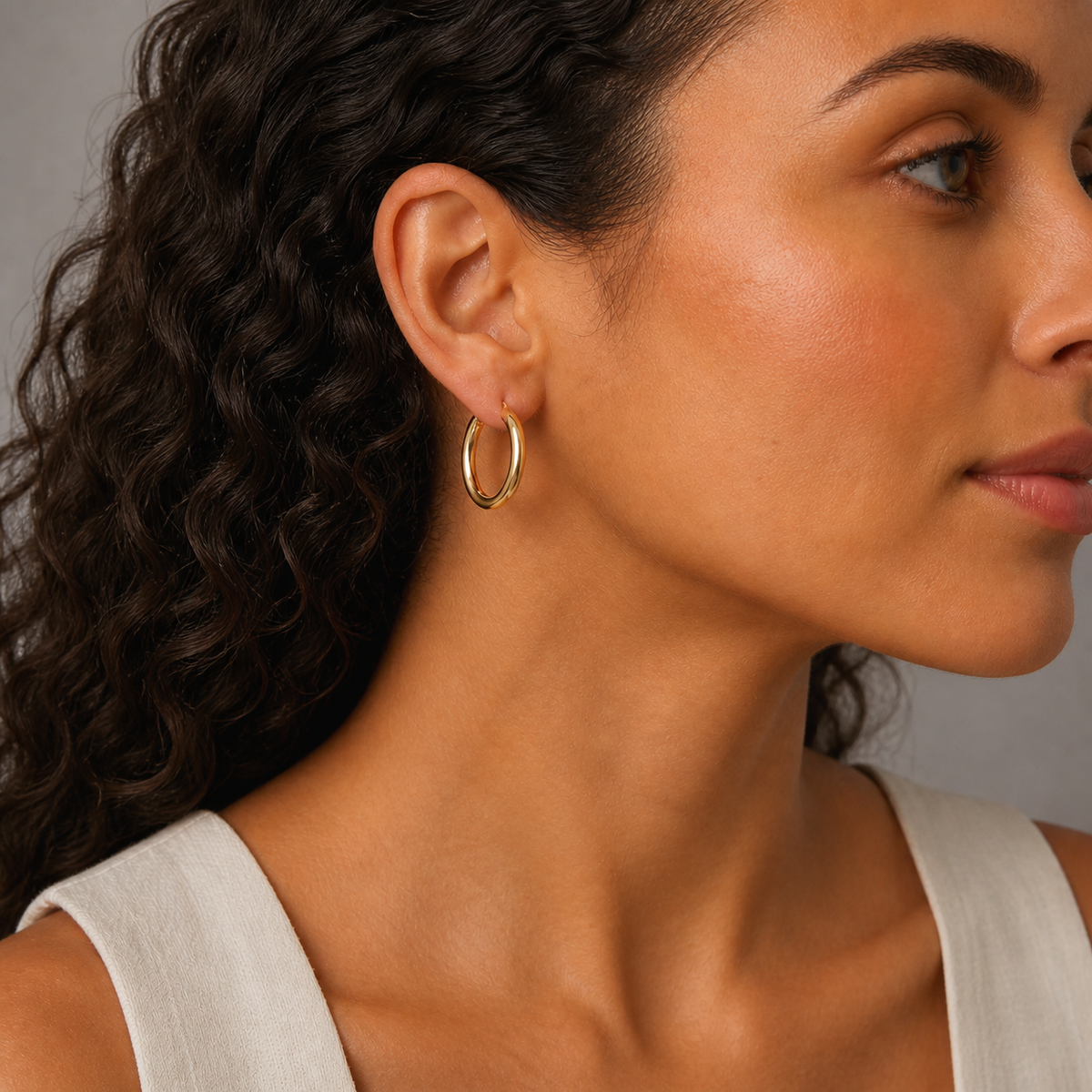 9ct Yellow Gold Hollow Italian 25mm Internal Diameter Tube Hoop Earrings