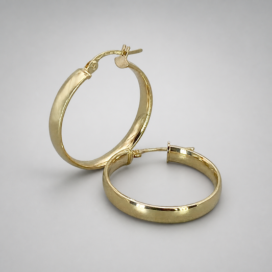 9ct Yellow Gold Hollow Italian 25mm Internal Diameter Half Tube Hoop Earrings