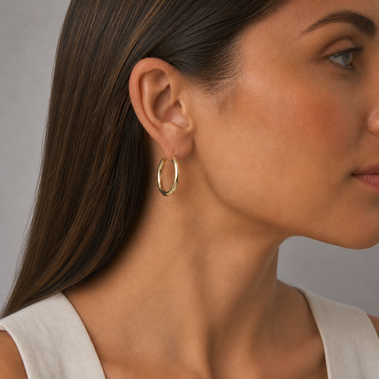 9ct Yellow Gold Hollow Italian 25mm Internal Diameter Half Tube Hoop Earrings