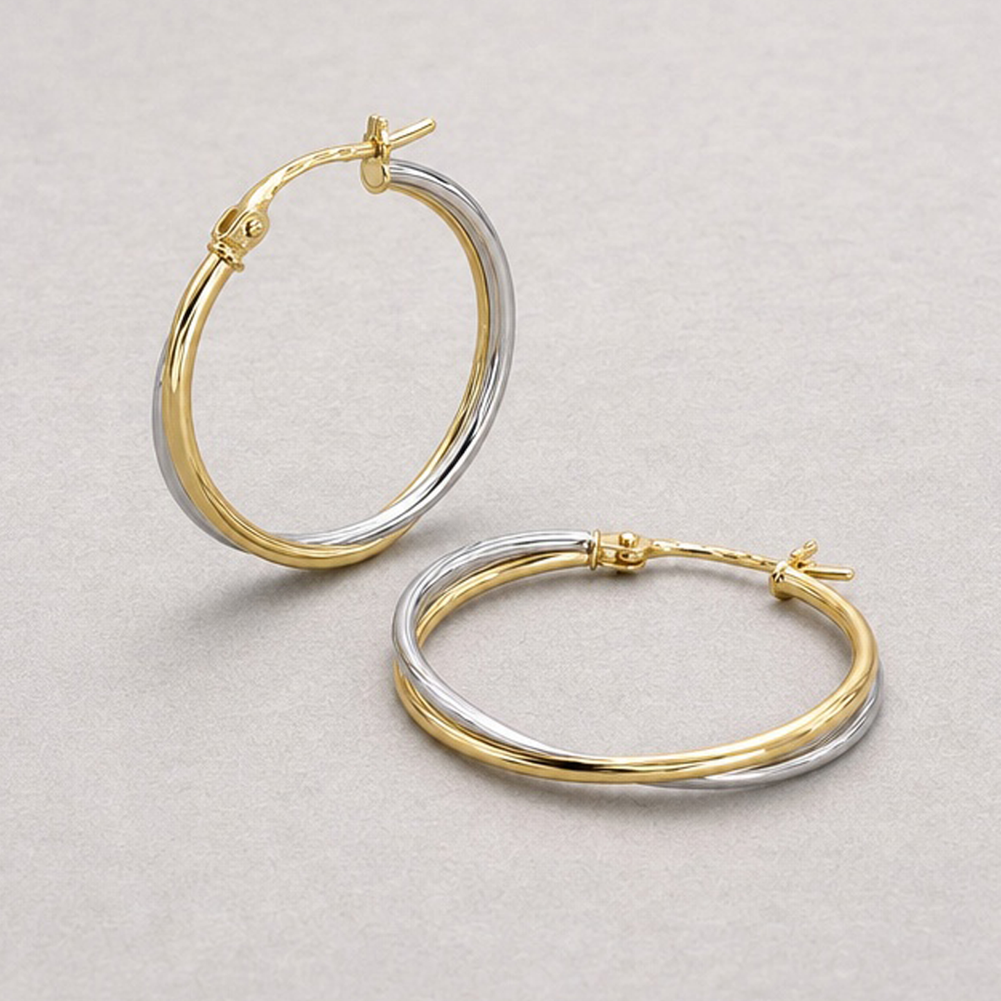 9ct Yellow Gold Two Tone 25mm Hoop Earrings