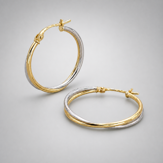 9ct Yellow Gold Two Tone 25mm Hoop Earrings