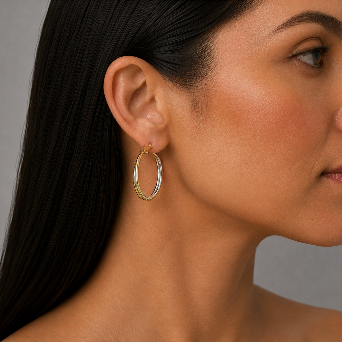 9ct Yellow Gold Two Tone 25mm Hoop Earrings