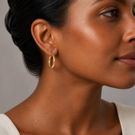 9ct Yellow Gold Hollow Italian 25mm Internal DiameterTube Hoop Earrings with Twist Design