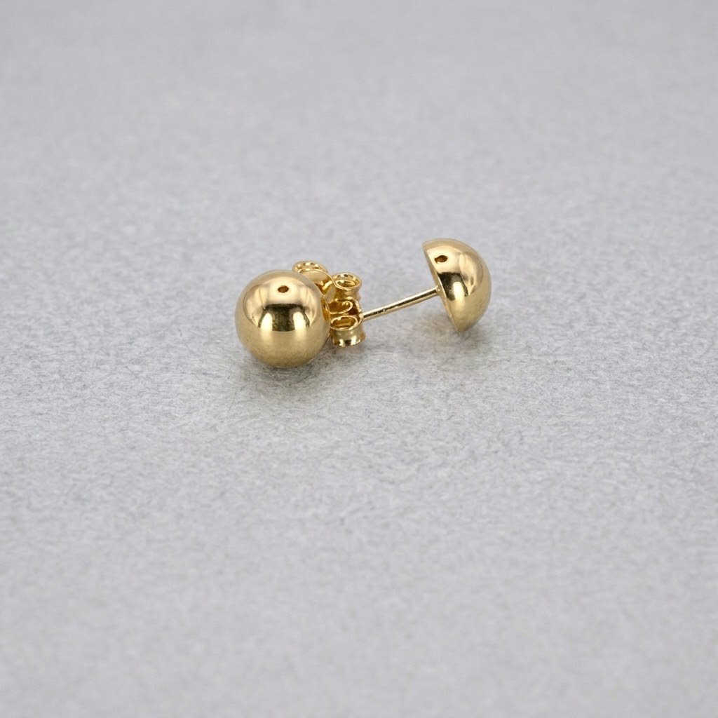 9ct Yellow Gold Hollow Italian 7mm Half Round Dome style Stud Earrings
