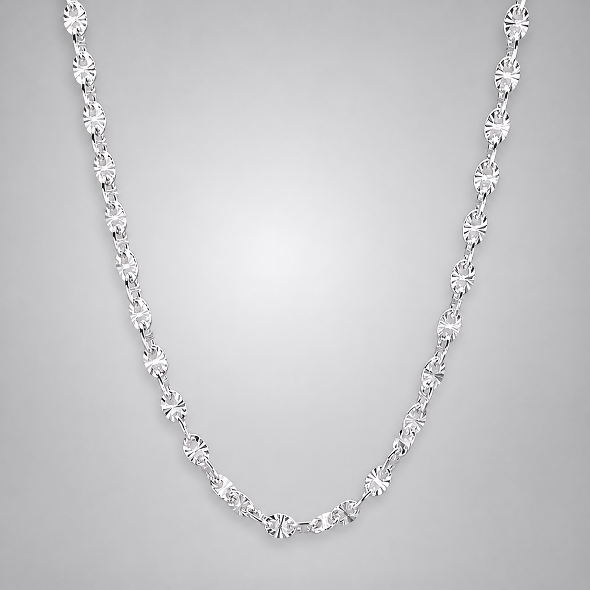 Silver Italian 45cm Fancy Oval Sun-cut Link Chain