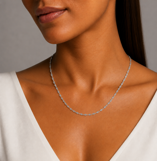 Silver Italian 45cm Fancy Oval Sun-cut Link Chain