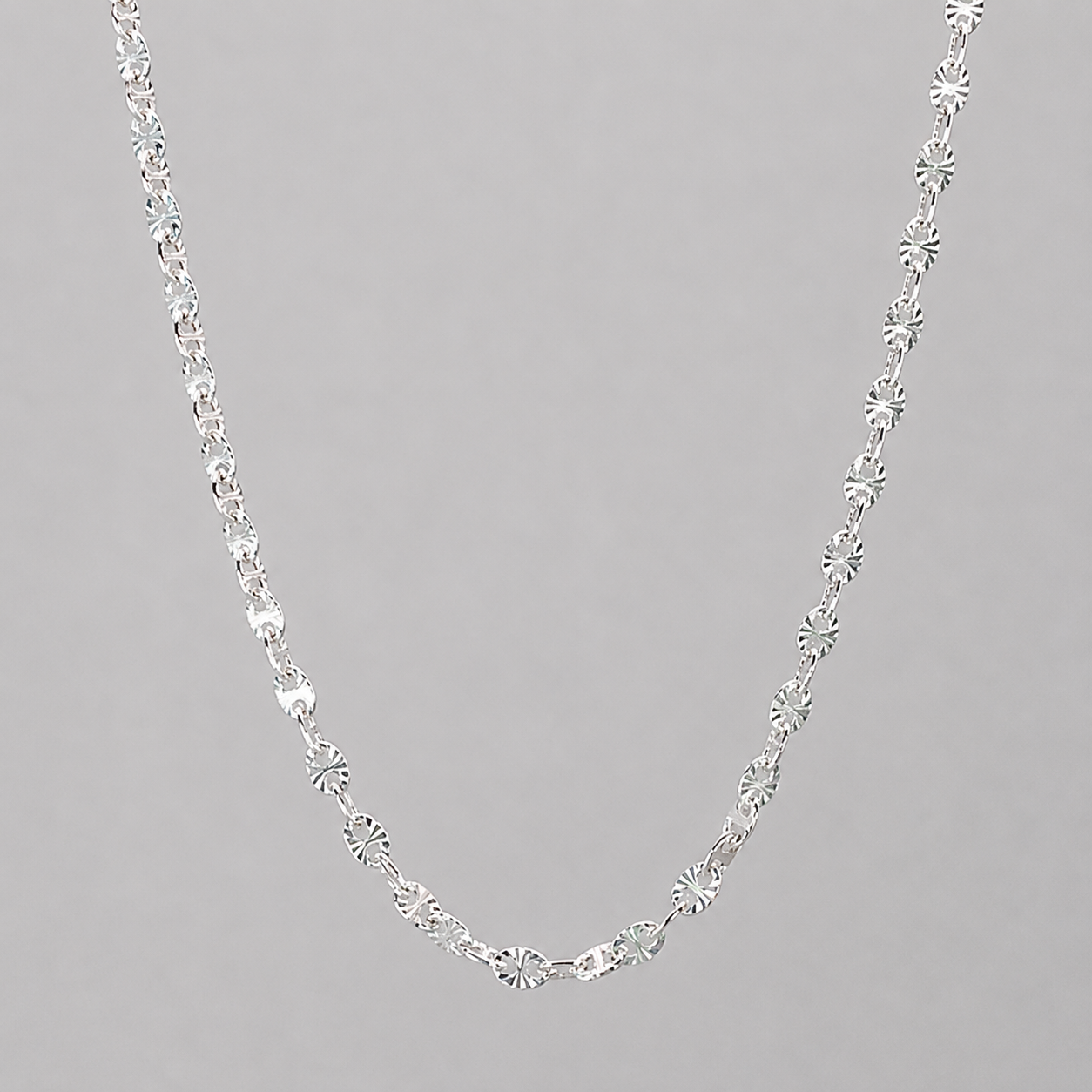 Silver Italian 50cm Fancy Oval Sun-cut Link Bracelet