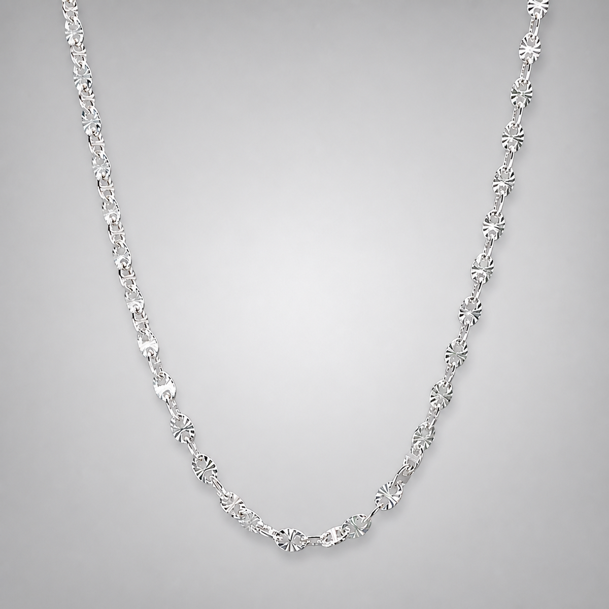 Silver Italian 50cm Fancy Oval Sun-cut Link Bracelet