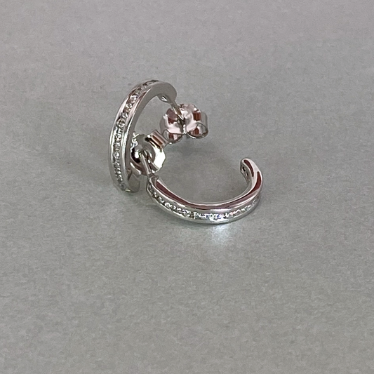 Silver CZ Channel set Small Half Hoop Earring