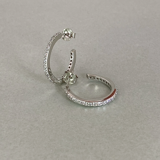 Silver CZ Claw set Medium size Hoop Earring