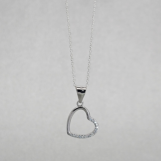 Silver CZ Small Open Heart Pendant