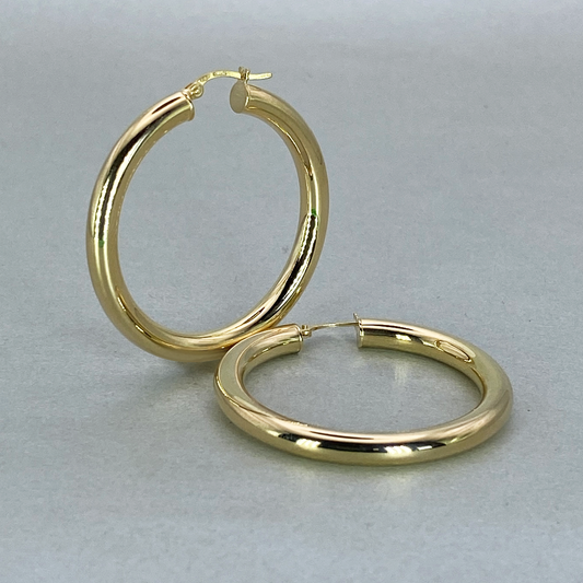 9ct Yellow Gold Hollow Italian 30mm Internal Diameter Tube Hoop Earrings