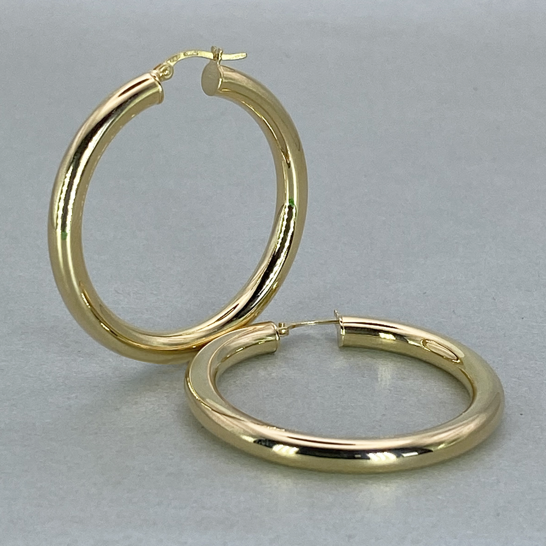 9ct Yellow Gold Hollow Italian 30mm Internal Diameter Tube Hoop Earrings