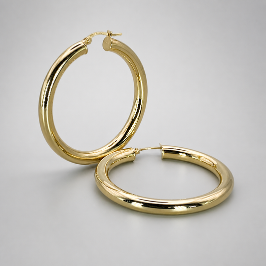 9ct Yellow Gold Hollow Italian 30mm Internal Diameter Tube Hoop Earrings