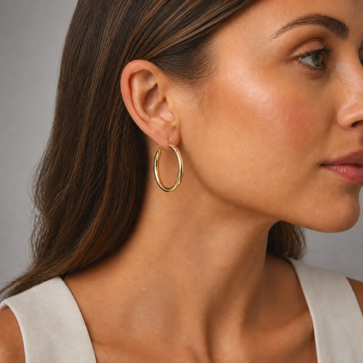 9ct Yellow Gold Hollow Italian 30mm Internal Diameter Tube Hoop Earrings